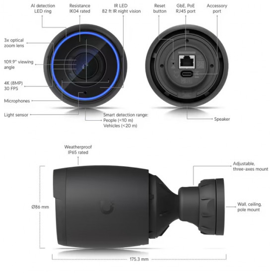 Видеокамера Ubiquiti UniFi Protect AI Professional (UVC-AI-Pro-White)